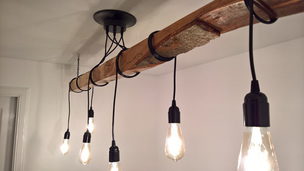 handmade hanging timber light fitting