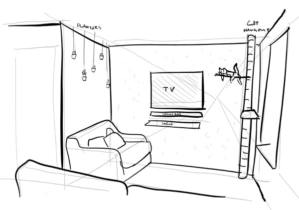 sketch of osb media feature wall