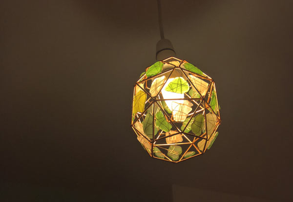 handmade seaglass lampshade with copper wire