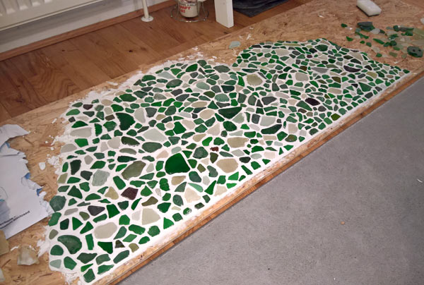 handmade mosaic seaglass bath panel