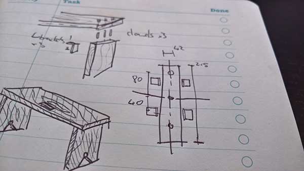 sketch and concept for diy timber bench