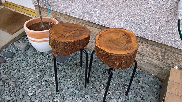 homemade log stool for garden