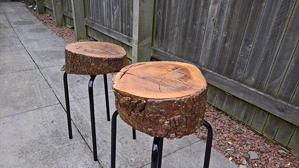 Homemade DIY garden log stool
