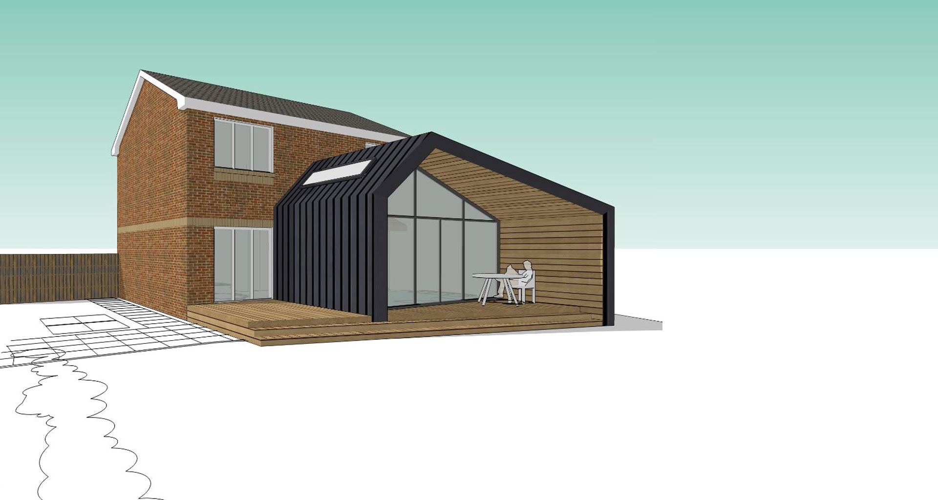 zinc clad house extension perspective drawing