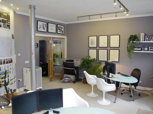 tidy working space of Richard Robb Architects studio office