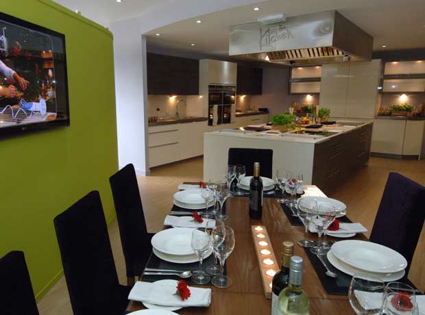 dining area and cooking area in open plan business unit