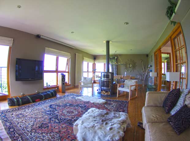 Living Dining aea with wood burning stove