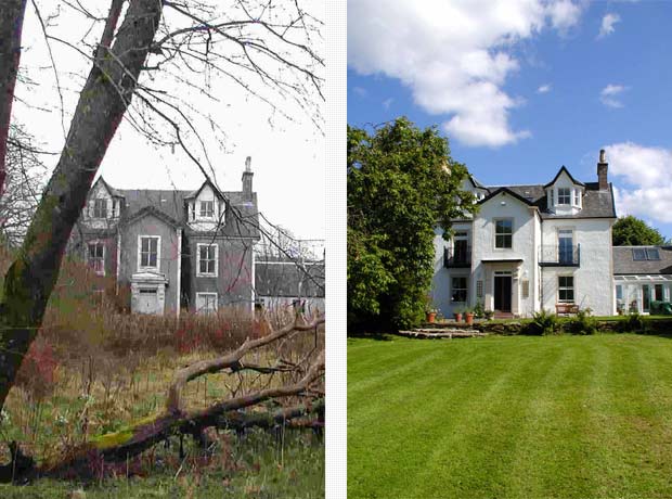 comparison of old buildign to new restored building
