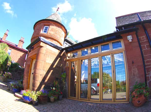 glass sliding doors to courtyard