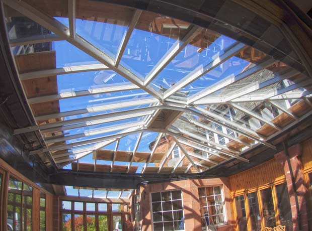 open plan courtyard with glass roof
